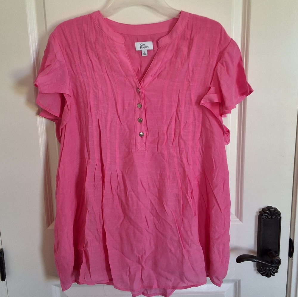 KIM ROGERS Pink Button-Down Women Top